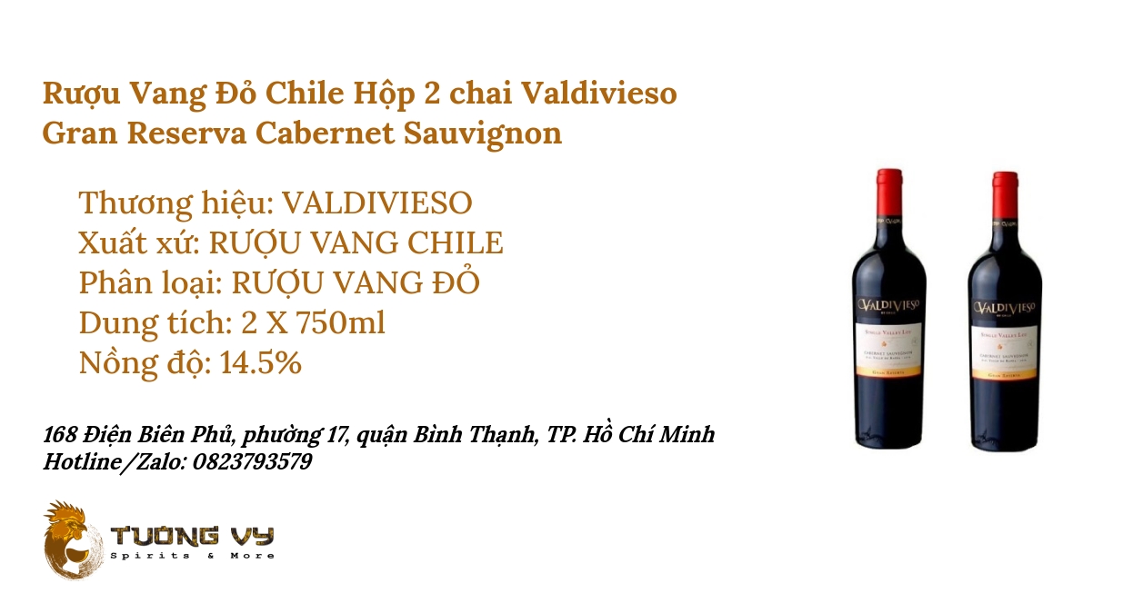 Rượu Vang Đỏ Chile Hộp 2 chai Valdivieso Gran Reserva Cabernet Sauvignon