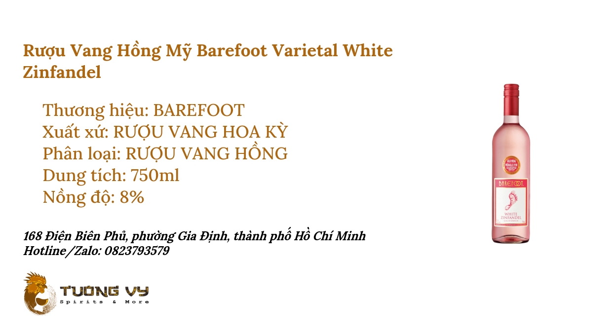 Rượu Vang Hồng Mỹ Barefoot Varietal White Zinfandel